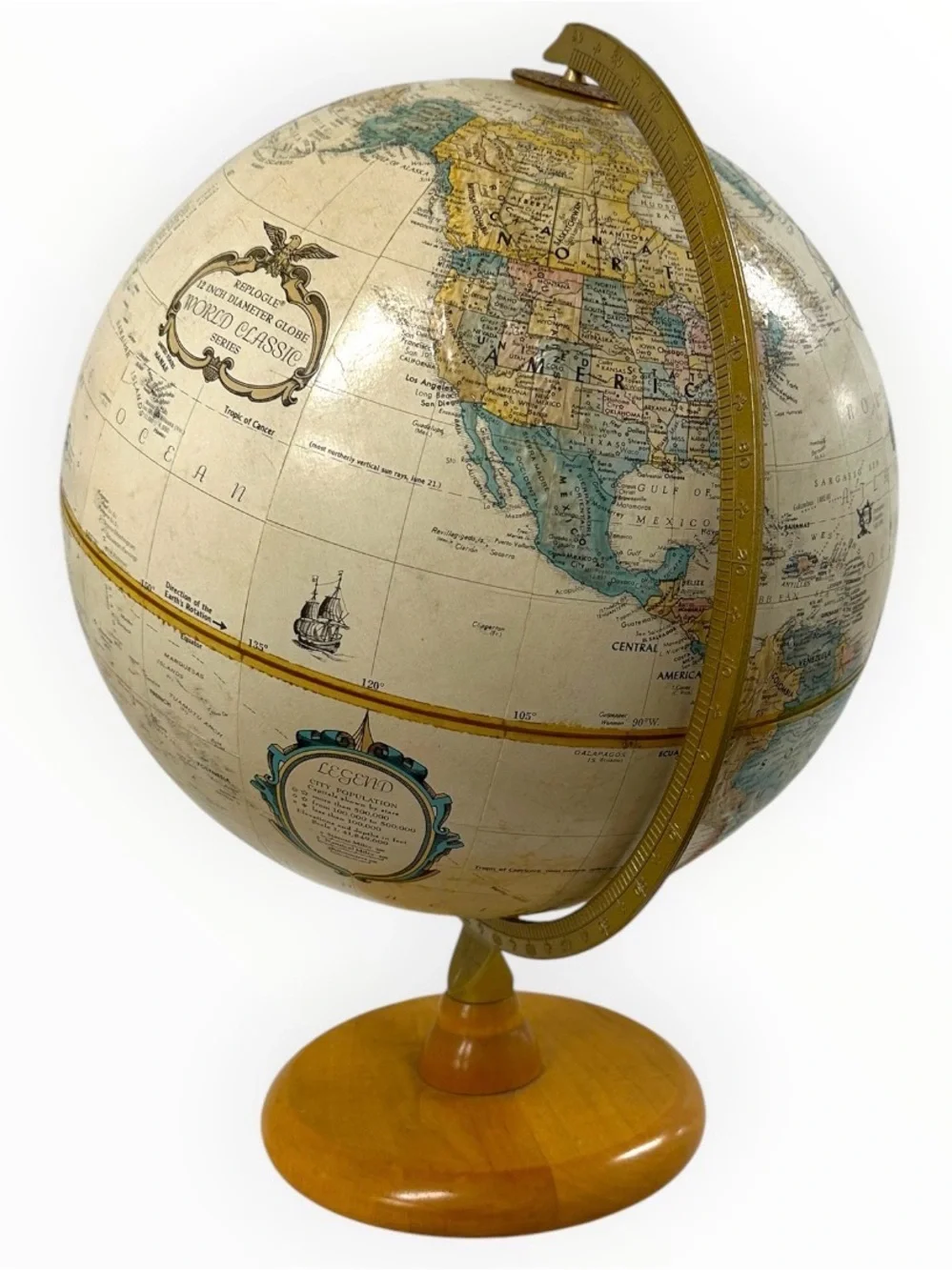 Vintage c1979 Replogle World Classic 12” Globe Raised Relief Wood Base USA